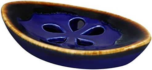 Ceramic Soap Dish with Self Draining Tray for Bar Soap, Bathroom, Kitchen (Blue No.2)