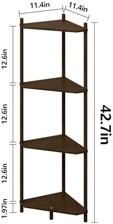 Corner Shelf Stand - 4 Tier Bamboo Small Corner Bookshelf for Office Kitchen Bedroom Plant Stand Living Room Decor Small