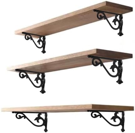 khtumeware 4 Pack Heavy Duty Hammered Matte Black Shelf Brackets 10 Inch Wall Mounted Shelf Brackets Decorative Metal Wa