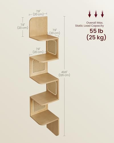 VASAGLE 5-Tier Corner Shelf, Wall Mounted Floating Shelf, Boho Wall Decor