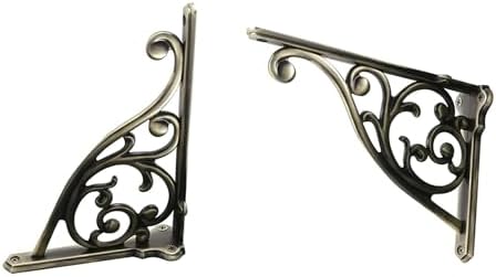 Heavy Duty Solid Stand,5 Inch 4 Pack Brushed Antique Brass,Right Angle Wall Panel Support Bracket,Decorative Shelf Brack