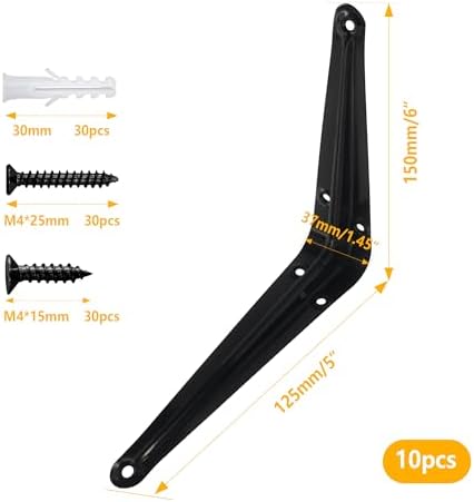 Lilaly 10 Pack Shelf Brackets 6 Inch Shelf Bracket, Heavy Duty L Brackets for Shelves for Hanging Floating Shelves Brack