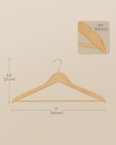 SONGMICS Wooden Hangers, 50 Pack, Basic Wood Clothes Hangers, Space Saving