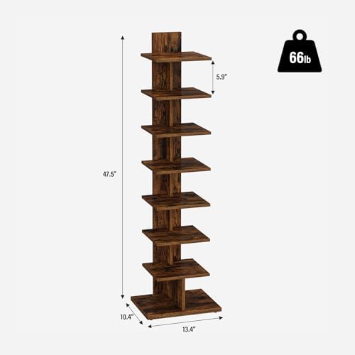 TUTOTAK Book Shelf, Narrow Spine Bookshelf, 8-Tier Bookcase for Small Space