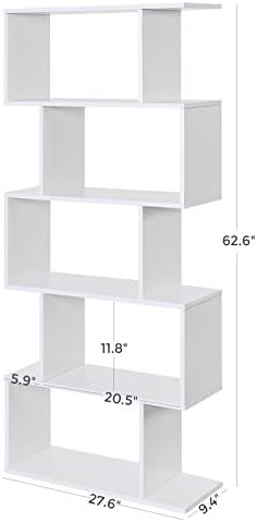 VASAGLE Wooden Bookcase, Display Shelf and Room Divider, Freestanding Decorative Storage Shelving, 5-Tier Bookshelf, Whi