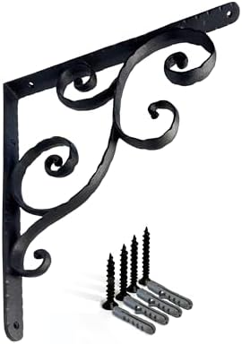 NACH Decorative Shelf Brackets, 1 Pack of 14.5 x 1 x 14.5 inch, Black Cast Iron Shelving Brackets - Metal Shelf Brackets