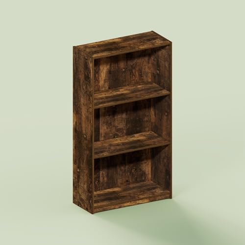 Hagen 3-Tier Bookshelf, 40 Inch Tall Bookcase, for Home Office, Study, Living Room, Rustic Brown