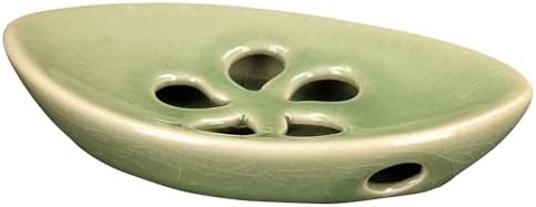Ceramic Soap Dish with Self Draining Tray for Bar Soap, Bathroom, Kitchen (Green No.1)