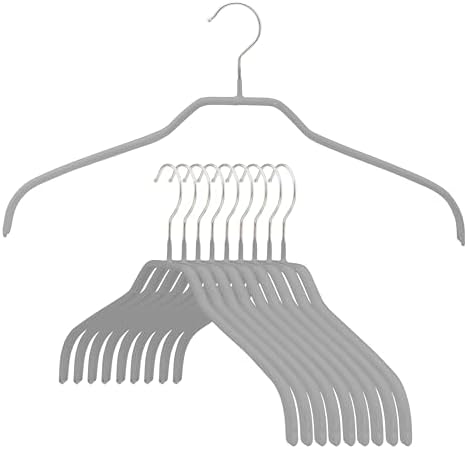 Narrow Petite Clothing Hangers by MAWA, Steel Hanger with Non-Slip Coating, for Shirts, Dresses, Suits, Camisoles, Jackets, 360-degree Rotatable Hook, Set of 10, Silver
