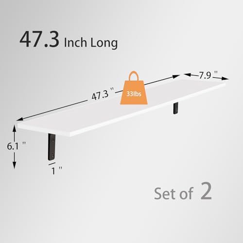 DINZI LVJ Long Wall Shelves, 47.3Inch Wooden Wall Mounted Shelves, Set of 2