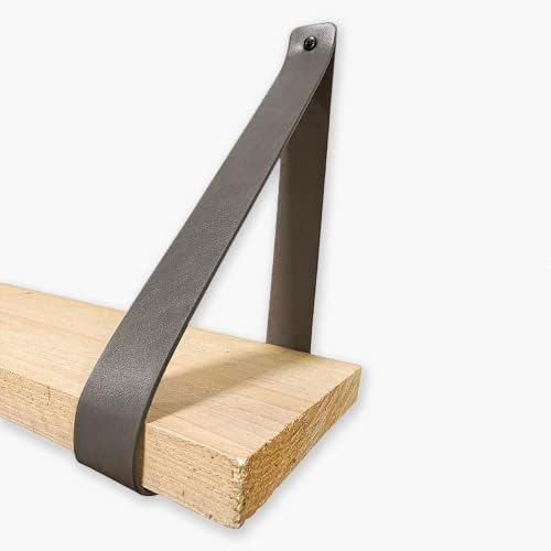 Brute Strength – PU Leather Shelf Brackets - Gray - 6 Pieces - Wall Support - Shelf Supports - Synthetic Leather Shelf C