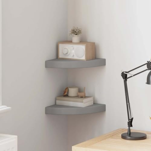 vidaXL Floating Corner Shelves 2 pcs Gray 9.8"x9.8"x1.5" MDF
