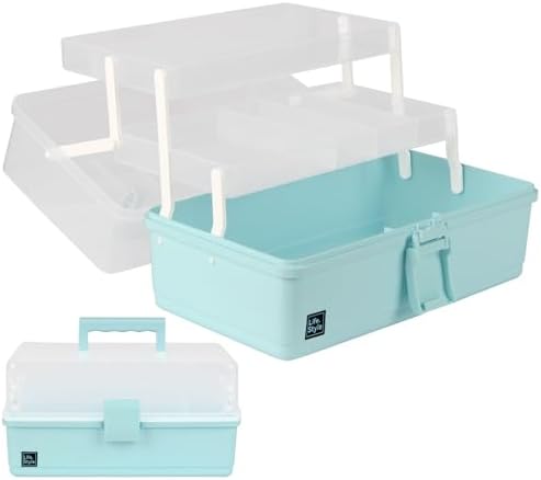 WEWLINE Sewing Storage Organizer Box 13-Inch Art Storage Box Craft Organizer 3-Layers with Handle Craft Art Bin Portable