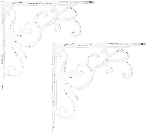 A29 Iron Wall Shelf Brackets, 9 x 10 in, Distressed White, Set of 2