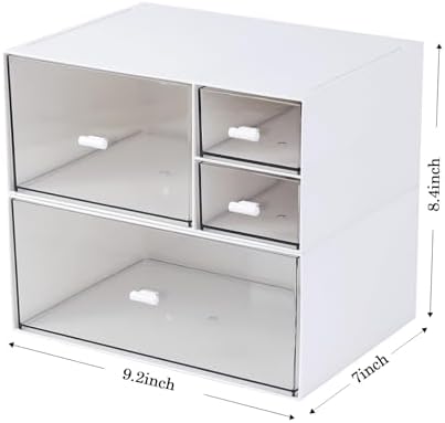 MILULUGO Desk Organizer with 4 Drawers, Makeup Organizer, Desktop Storage Box, Cosmetics Storage Box for nail polish, Li
