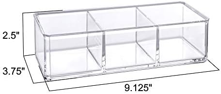 Amazing Abby - Glamour - Acrylic 3-Compartment Makeup Organizer, Transparent Plastic Lipstick Holder, Perfect Bathroom V