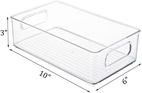 Kingrol 6 Pack Plastic Storage Bins for Pantry, Refrigerator, Countertop, Cabinet Organization, Stackable Food Storage O