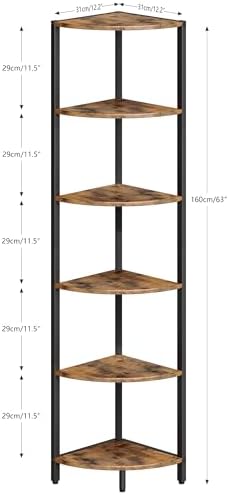 6 Tier Corner Shelf , Tall Corner Shelves stand Ladder Shelf Rustic Brown