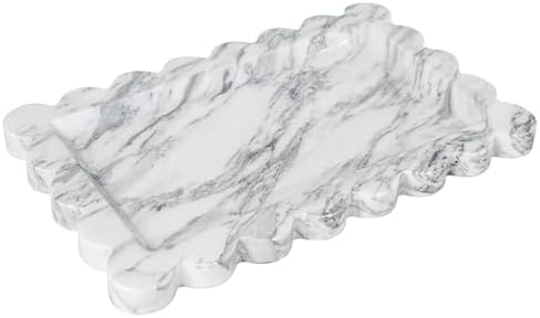 Natural Marble Tray, Scalloped Edge Vanity Organizer for Home Decor