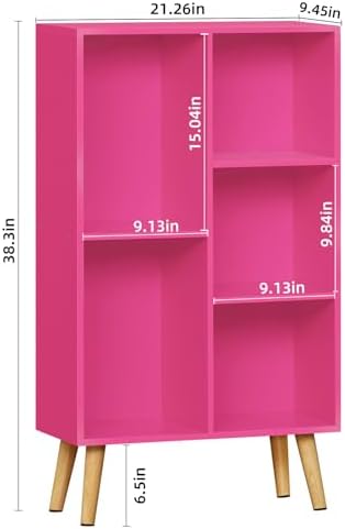 LEYAOYAO 5 Cube Bookshelf, Mid-Century Modern Book Shelf with Legs, Pink