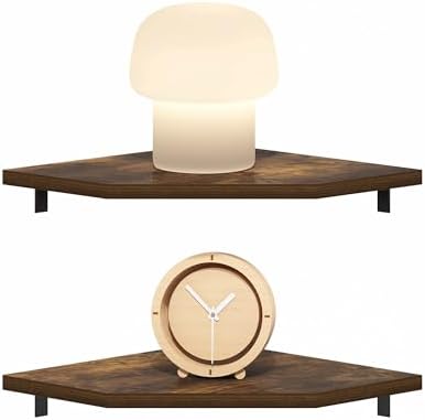 Furinno Rossi Hexagon Floating Shelves for Wall, Set of 2 Geometric Corner Shelf, Wall Mounted Shelves for Bathroom, Hom