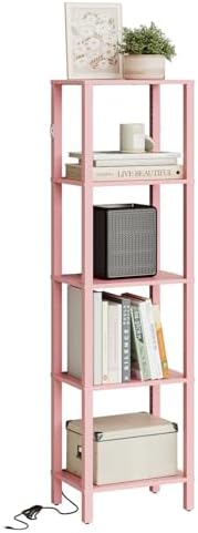 Open Book Shelf with LED Lights, 5 Tier Tall Bookshelf, Freestanding Shelf Narrow Bookcase with Open Shelves, 14.96" x 1