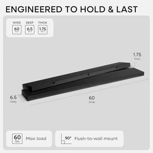 Homeforia 60 Inch Floating Shelves, High-End Solid Pine Wood, Set of 3
