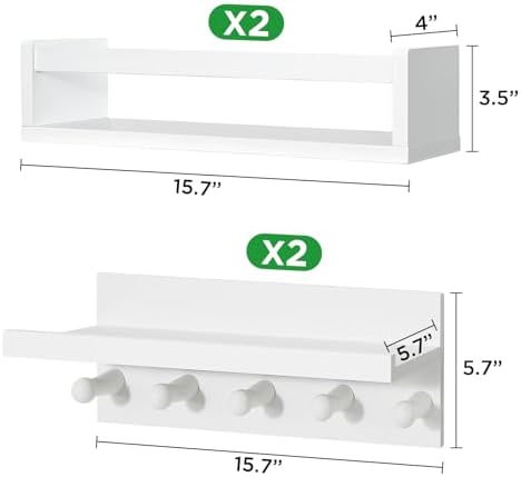 Nursery Floating Book Shelves for Bedroom Wall, Set of 4, Straight