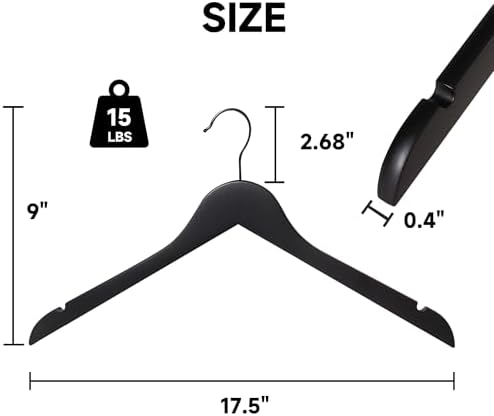 Wooden Top Hangers with 360° Swivel Hook, Black, 24-Pack
