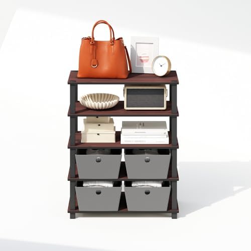 Furinno Turn-S-Tube Storage Shelves Set of 2, 3-Tier Stackable Standing Shelf, Open Corner Shelf, for Organization and S