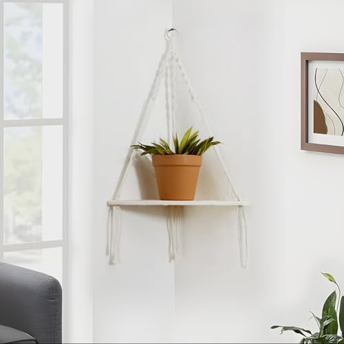 Artilady Macrame Corner Shelf Wall Hanging, Boho Floating Shelves Storage