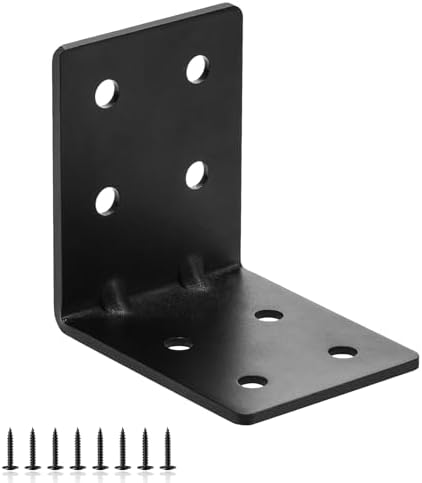 4 PCS Heavy Duty Steel Corner Brackets, 4"x4"x3" 90 Degree L Right Angle Bracket, DIY L Shelf Brackets, Metal Joint Timb