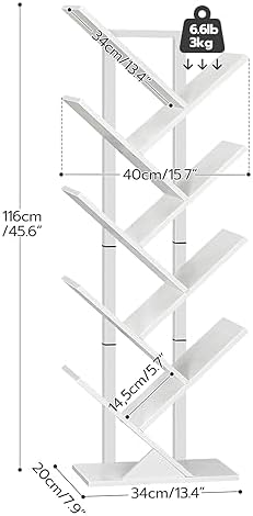 HOOBRO Tree Bookshelf, 9-Tier Bookcase Wooden Shelves, Floor Standing Storage Rack, for Display of CDs, Books in Living 