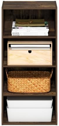Furinno Basic Book Shelf, 4-Tier Bookcase with Open Shelf, Bookshelf, Cube Storage Organizer, 11 x 17 x 35, for Living R