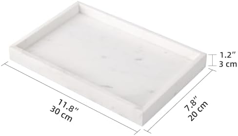 Marble Bathroom Vanity Tray, Jazz White, 12"x 8" x1.2"