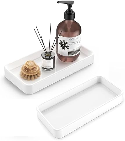 Gurygo 2 Pack 8" Ceramic Vanity Tray - Kitchen Tray for Soap Bottles - Small Rectangular Vanity Tray for Bathroom - Vani