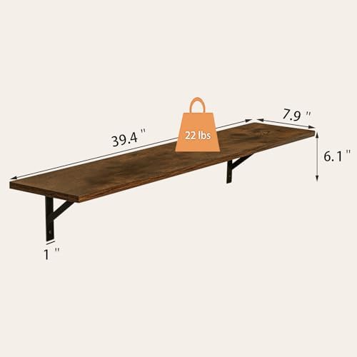 DINZI LVJ Long Wall Shelves, 39.4Inch Wooden Wall Mounted Shelves, Set of 4