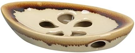 Ceramic Soap Dish with Self Draining Tray for Bar Soap, Bathroom, Kitchen (Ivory No.2)