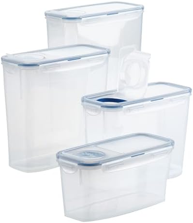 LocknLock Easy Essentials Pantry Food Storage Container Set/Food Storage Bin Set, Rectangular, BPA-free/Dishwasher Safe, 4 Piece - Clear