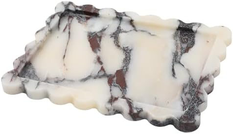 Luxury Calacatta Marble Tray 11" x 8", Marble Vanity Tray for Countertop Bathroom Dresser Kitchen, Scalloped Natural Sto