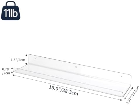 RLAVBL 8 Pack Acrylic Shelves, 15" Floating Wall Shelves for Bedroom, Living Room, Bathroom, Kitchen Storage