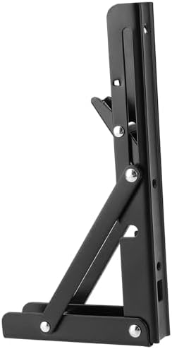 6 PCS 8 Inch Black Folding Shelf Brackets, Folding Shelf Hinge Wall Mounted, Heavy Duty Metal Collapsible Shelf Bracket 