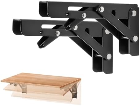 Ravinte Matte Black Folding Shelf Brackets, 6 Inch, 2 Pack