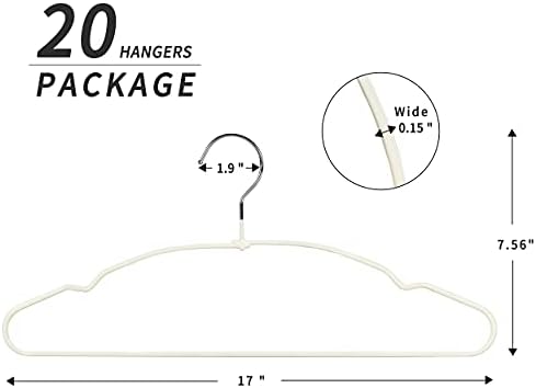 TOPIA HANGER Metal Hangers 20 Pack, Adult Clothes Hangers Space Saving & Non Slip Rubber Coated, Heavy Duty Wire Hanger for Coat,Shirt,Strap Dress,Ivory-CT12I