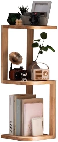 Corner Shelf Stand Desk Organizer,26.8" H Rubberwood Brown Rack for Small Spaces, Bedroom,Home Office,Kitchen,Bathroom (