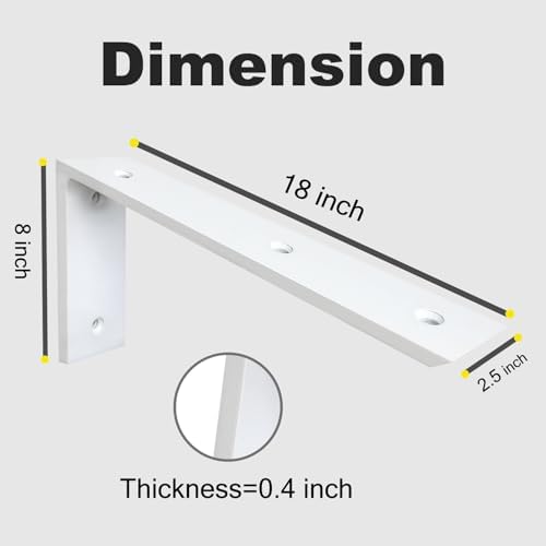 WINKER Countertop Support Bracket 3 Pack Heavy Duty 3/8" Thick Hidden L Shelf Bracket 18" x 8" x 2.5" Metal Corbels for 