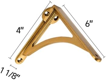 Khtumeware 100% Solid Brass Decorative Shelf Brackets, 6-inch Wall-Mounted Shelving Brackets, 2-Pack Antique Brass Vinta