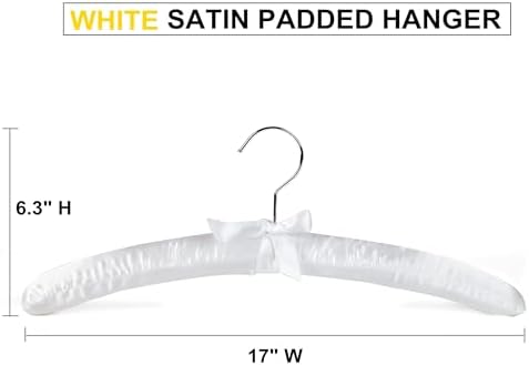 Amber Home 5 Pack Large White Satin Padded Hangers for Women Clothing 17"