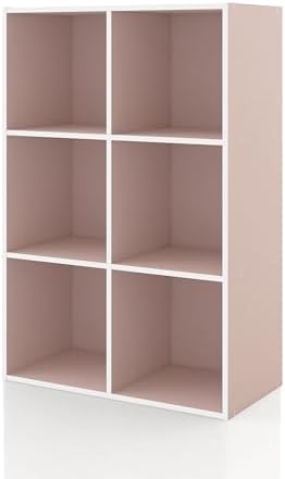 Homes: Inside + Out Apexa 6-Cube Storage Organizer Shelves, Stackable Wood Bookcase Fits Cubby Bins for Organization, Do