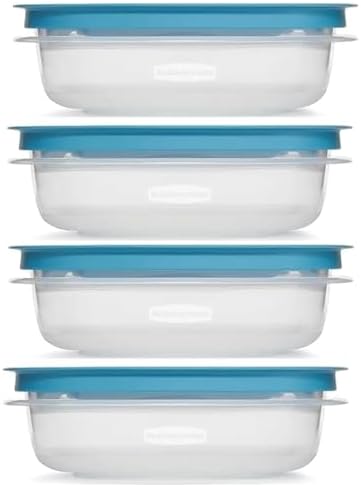 Rubber maid 1.25 Cup Flex & Seal Leak Proof Lids Food Storage Container Set, Teal, Clear Meal Prep Flex Containers, 4 Pi